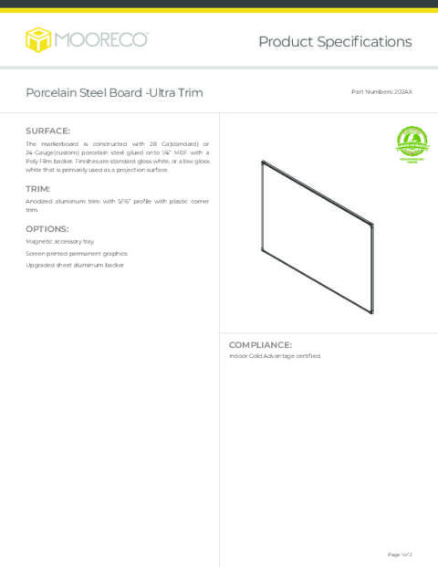 Porcelain Steel Board – Ultra Trim Spec Sheet