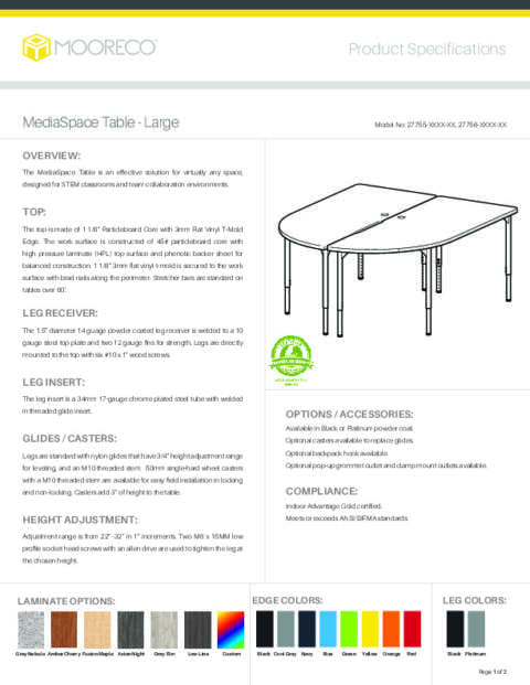MediaSpace Table Large Spec Sheet