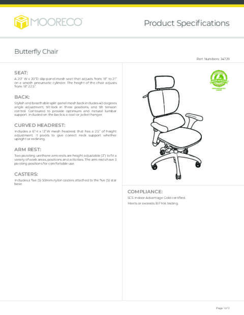 Butterfly Chair Spec Sheet