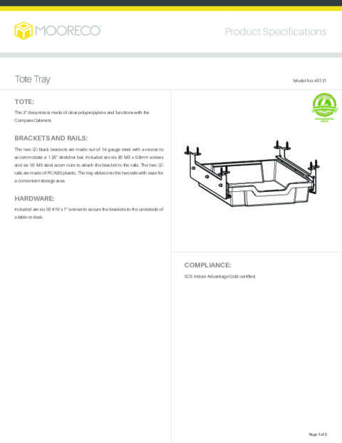 Student Desk Tote Tray II Spec Sheet