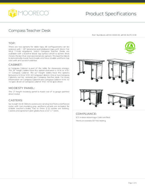 Compass Teacher Desk & Workstation Spec Sheet