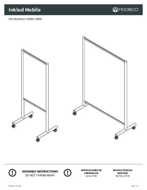 Inklüd Mobile Whiteboard Assembly Instructions (59080 + 59094)