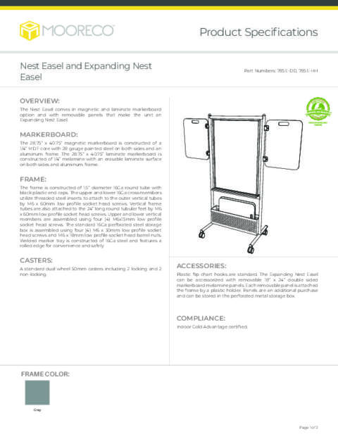 Nest Easel Spec Sheet