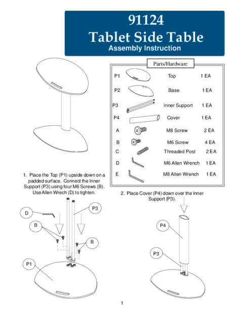 Tablet Side Table Assembly Instructions