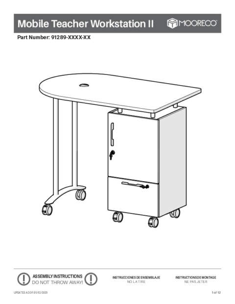 Mobile Teacher Workstation II Assembly Instructions