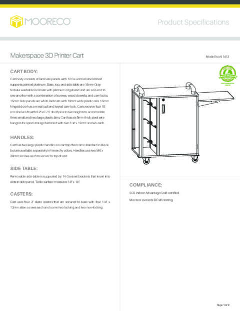3D Printer Cart Spec Sheet