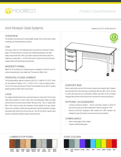Avid Modular Desk System Spec Sheet