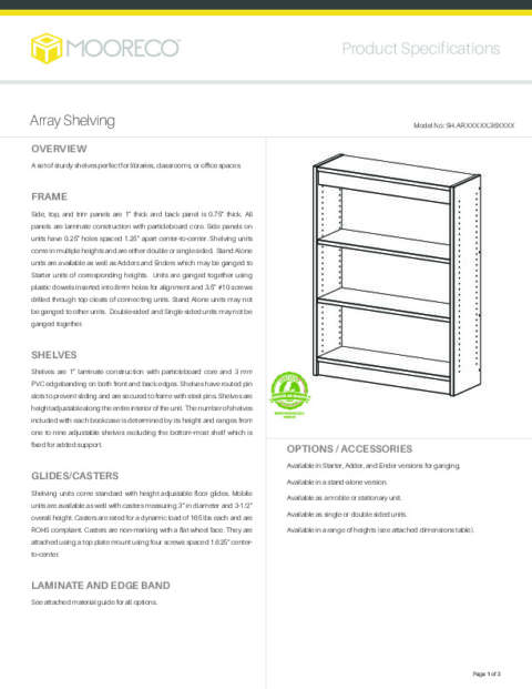 Array Shelving Spec Sheet