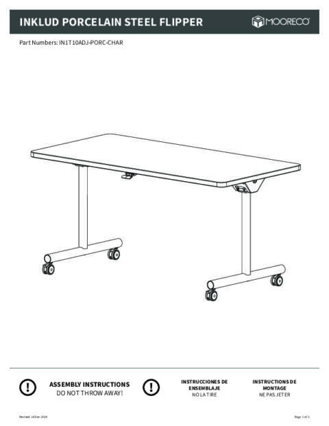 Inklud Table Flip Top T-Leg Assembly Instructions