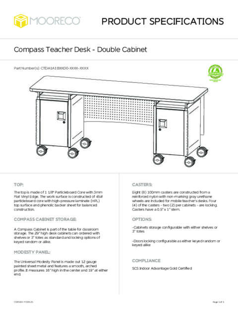 Compass Teacher Desk Spec Sheet