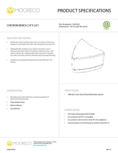Chevron Bench Spec Sheet