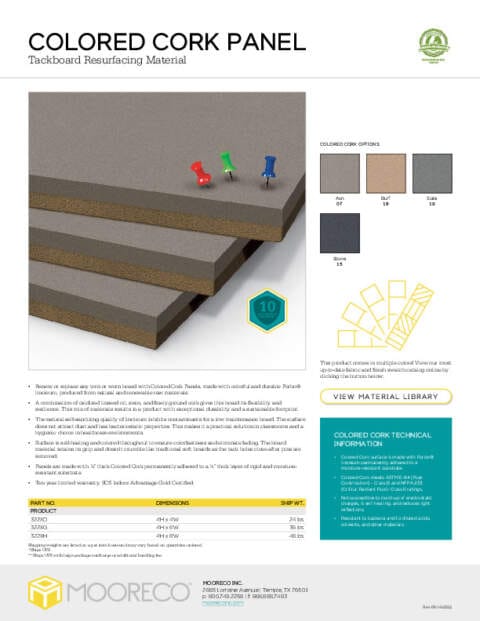 Colored Cork Panel Feature Sheet
