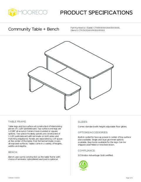 Community Table + Bench Spec Sheet
