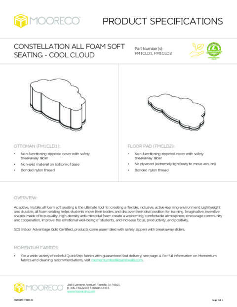 All Foam Constellation Soft Seating – Cool Cloud Spec Sheet