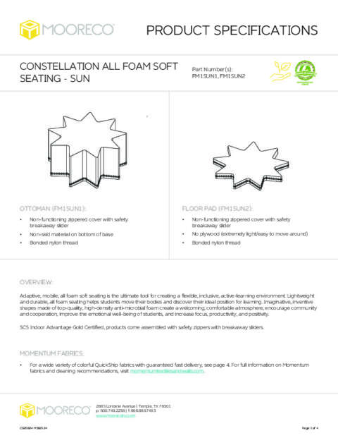 All Foam Constellation Soft Seating – Sun Spec Sheet