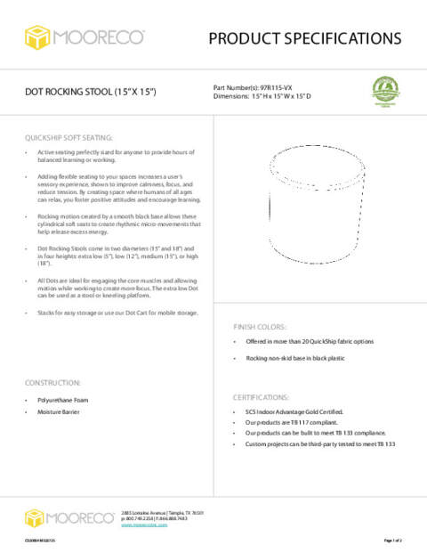 Dot Rocking Stool 15in × 15in Spec Sheet