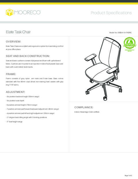 Elate Task Chair Spec Sheet