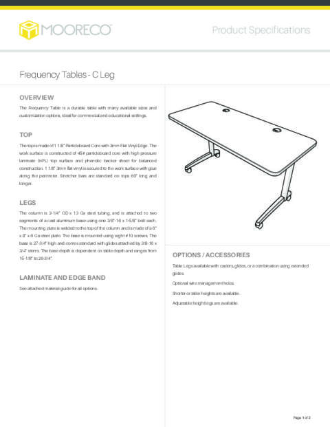 Frequency Table C-Leg Spec Sheet