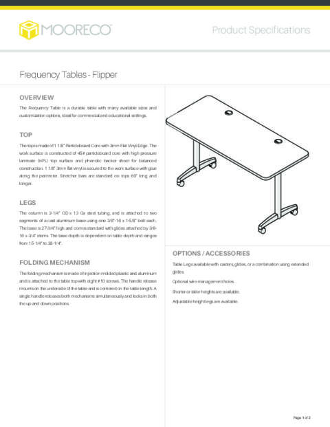 Frequency Table Flip Top T-Leg Spec Sheet