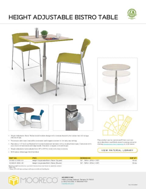 Height Adjustable Bistro Table Feature Sheet