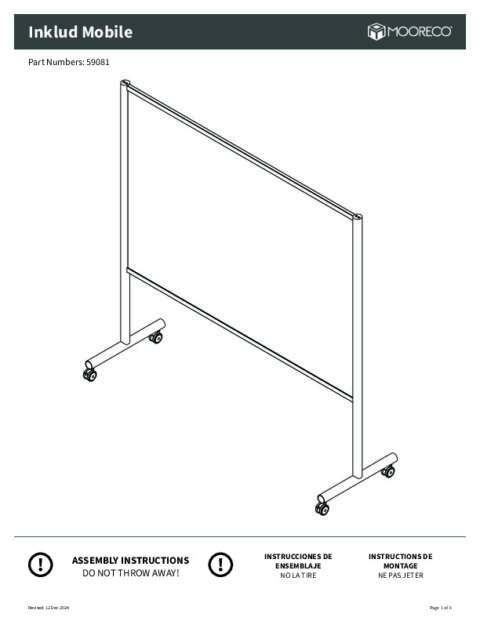 Inklüd Mobile Whiteboard Assembly Instructions (59081)