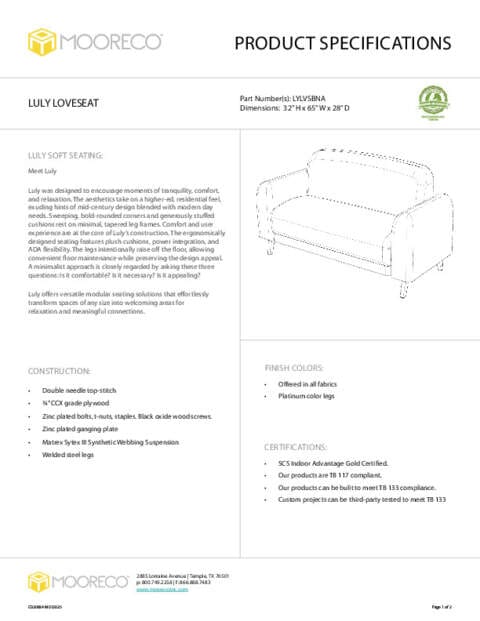 Luly Loveseat – Both Arms Spec Sheet