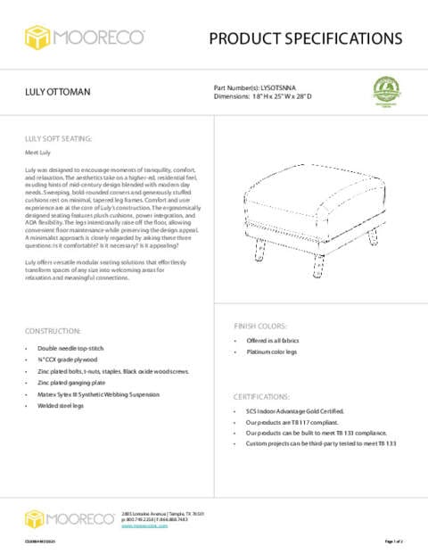 Luly Single Ottoman Spec Sheet