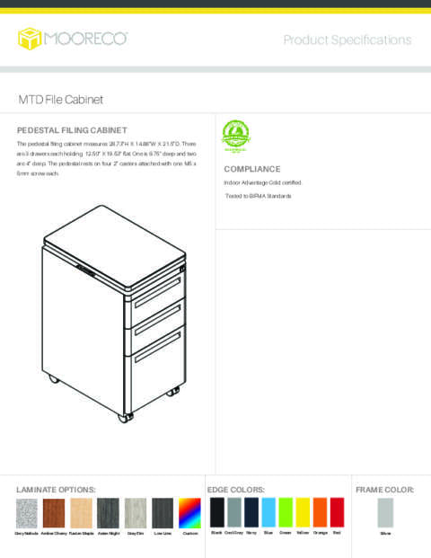 MTD Height Adjustable File Cabinet Spec Sheet