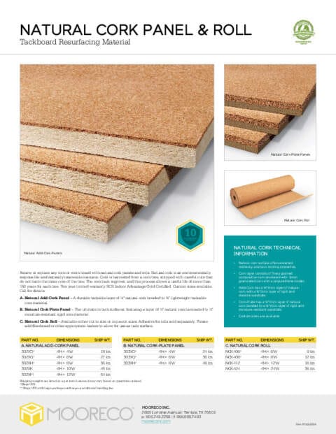 Natural Cork Panel & Roll Feature Sheet