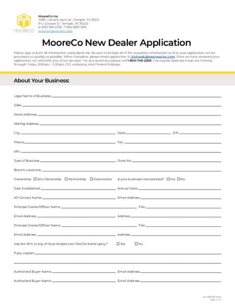 MooreCo New Dealer Application