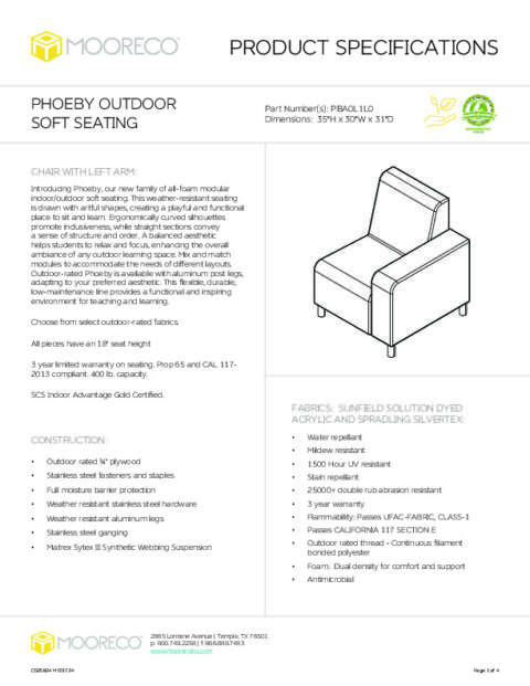 Phoeby Outdoor Soft Seating Chair Left Arm Spec Sheet