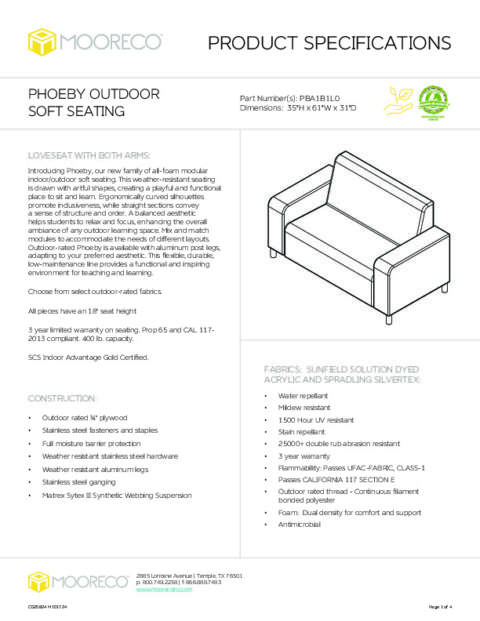 Phoeby Outdoor Soft Seating Loveseat Both Arms Spec Sheet