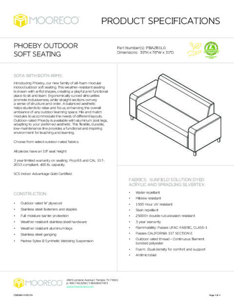 Phoeby Outdoor Soft Seating Sofa Both Arms Spec Sheet