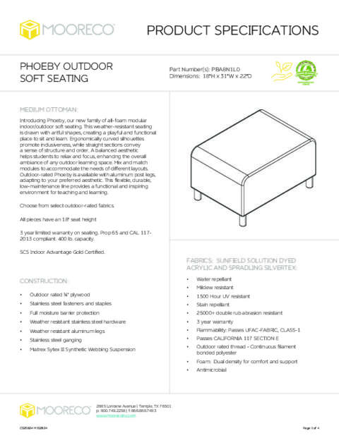Phoeby Outdoor Soft Seating Medium Ottoman Spec Sheet