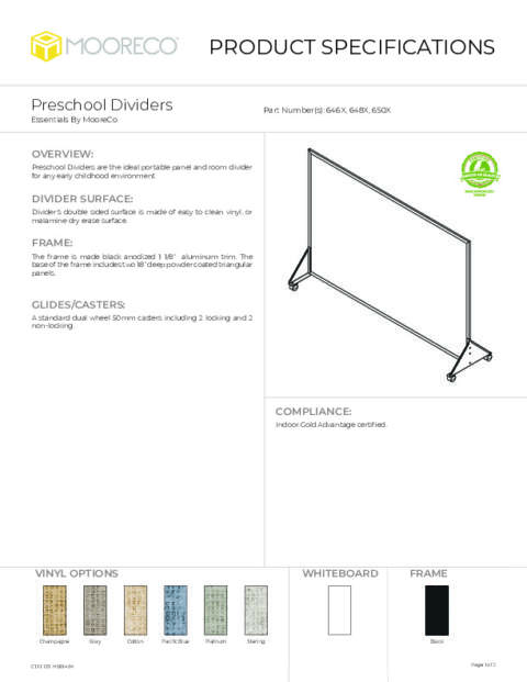 Preschool Divider Spec Sheet