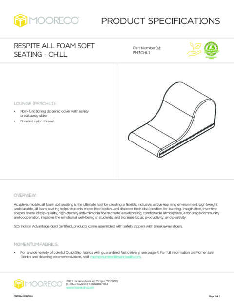 All Foam Respite Soft Seating – Chill Spec Sheet