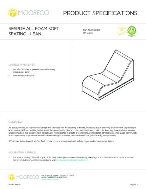 All Foam Respite Soft Seating – Lean Spec Sheet