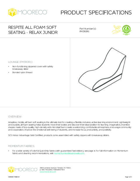 All Foam Respite Soft Seating – Relax Junior Spec Sheet