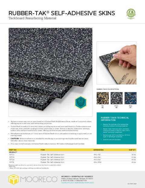 Rubber-Tak Self Adhesive Skin Feature Sheet
