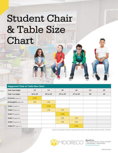 MooreCo Student Chair + Table Size Chart