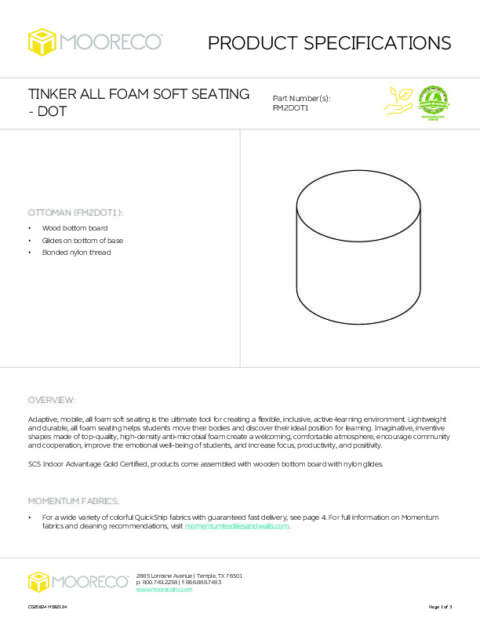 All Foam Tinker Soft Seating – Dot Spec Sheet