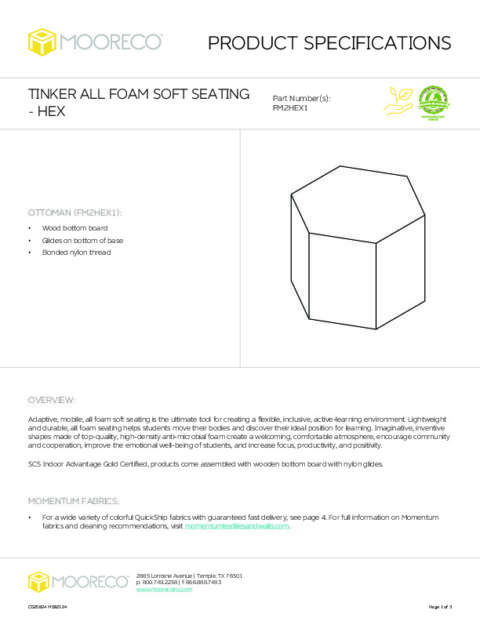 All Foam Tinker Soft Seating – Hex Spec Sheet