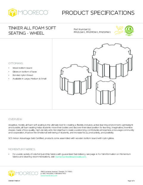 All Foam Tinker Soft Seating – Wheel Spec Sheet