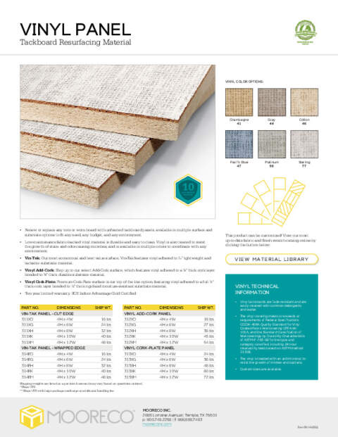 Vinyl Panel Feature Sheet