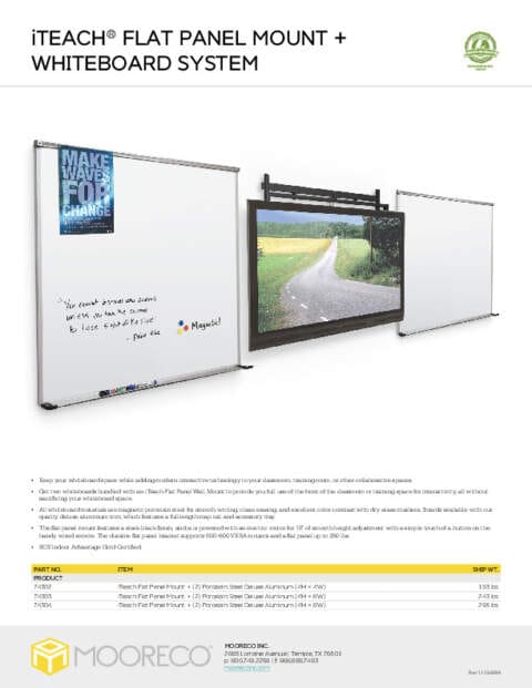 iTeach Flat Panel Mount + Whiteboard System Feature Sheet