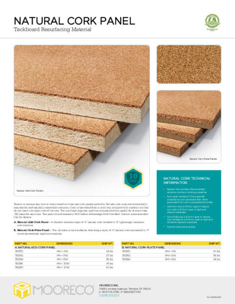 Natural Cork Panel Feature Sheet