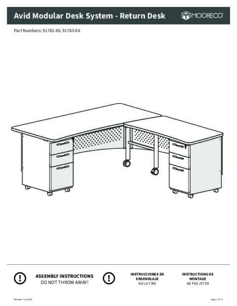Avid Modular Desk System w-Return Desk 91782-91783 Assembly Instructions