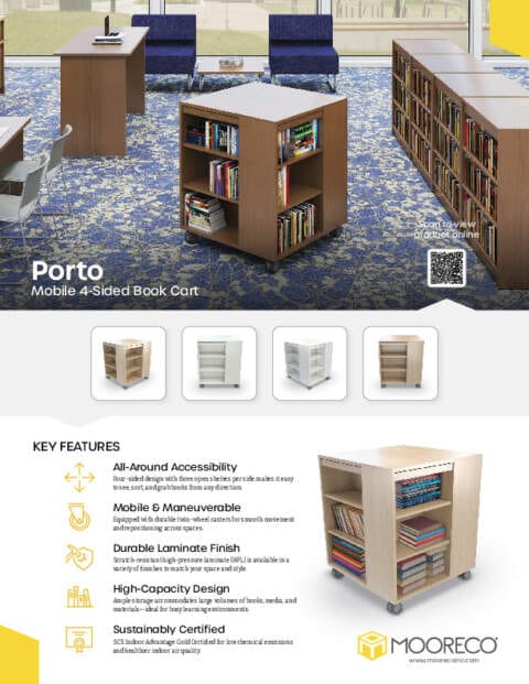Porto Mobile 4-Sided Book Cart Feature Sheet