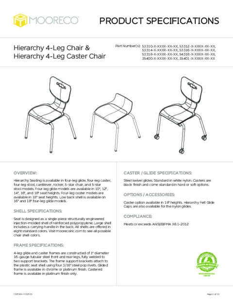 Hierarchy 2.0 Low Back 4-Leg Chair Spec Sheet