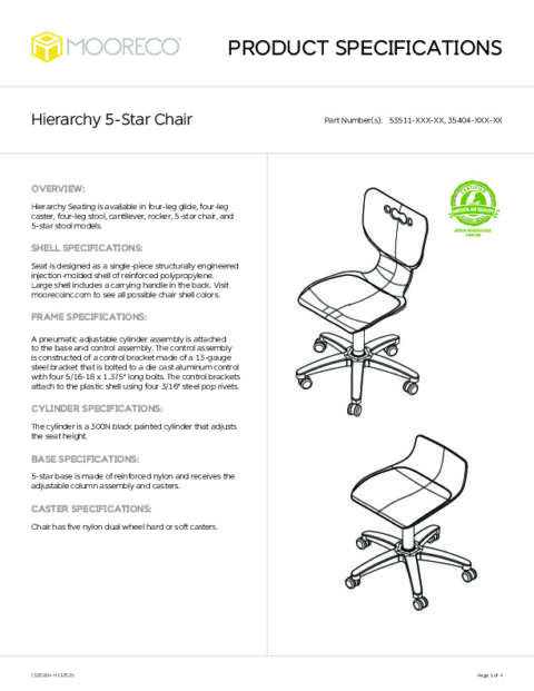 Hierarchy 5-Star Chair Spec Sheet